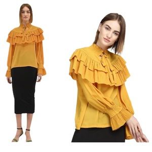 Elegant Pleated Blouse Mustard Yellow Office/Casual